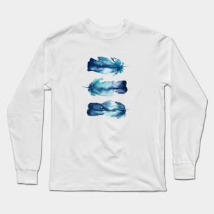 Blue feathers watercolor illustration Long Sleeve T-Shirt